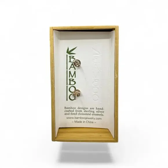 Tuxedo Cat Face Stud Earrings 925 Sterling Silver Cloisonne Enamel Kitten - Picture 4 of 4